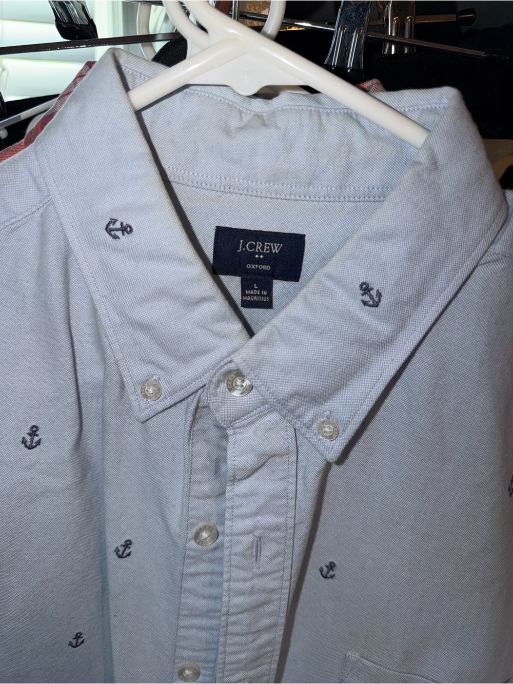 J. Crew Light Blue Oxford Shirt with Navy Anchor Embroidery